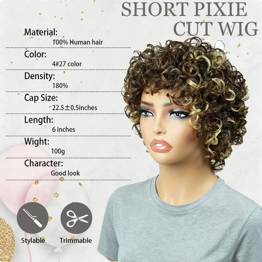 OYM HAIR Pixie-Cut Perücke, kurze lockige Echthaar-Perücke, Herren - Bild 3