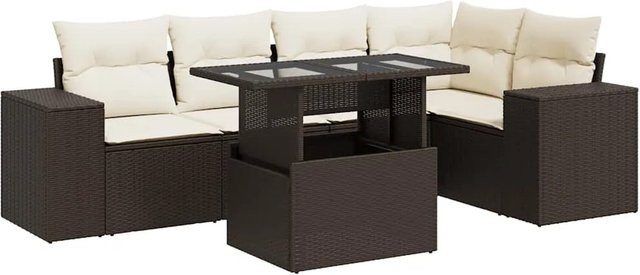 vidaXL 6-teilige Garten-Sofagarnitur aus Poly-Rattan in Braun mit cremeweißen Kissen - Bild 1
