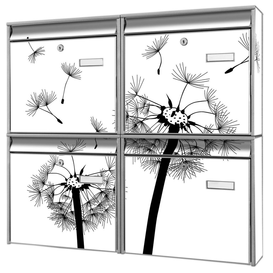 banjado Burg Wächter Briefkastenanlage für 4 Parteien in Silber mit Pusteblume Motiv, verzinkt und lackiert, B/H/T: 64,5 x 72,5 x 10 cm - Bild 1