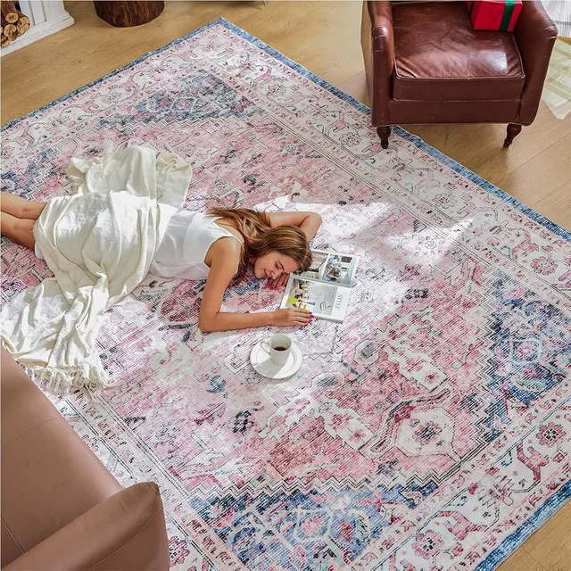 VIKAMA Rutschfester Teppich im American Vintage Perser Ethno Design für Wohnzimmer Schlafzimmer Küche und Badezimmer - Bild 1