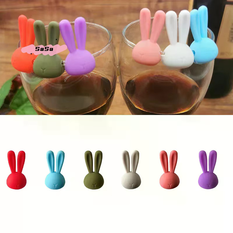 YOWEI 6er-Set Cartoon 3D Hasenohr Weinglasmarker in Multicolor als Glas-Identifikator für Rotwein- und Champagnergläser - Bild 2