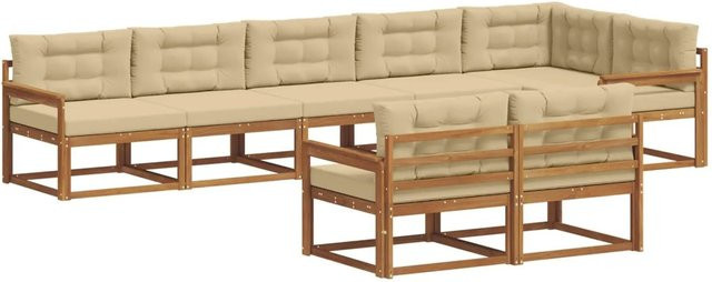vidaXL Outdoor-Sofagarnitur in L-Form aus Akazienholz mit Kissen, 8-teilig, Natur-Beige - Bild 1