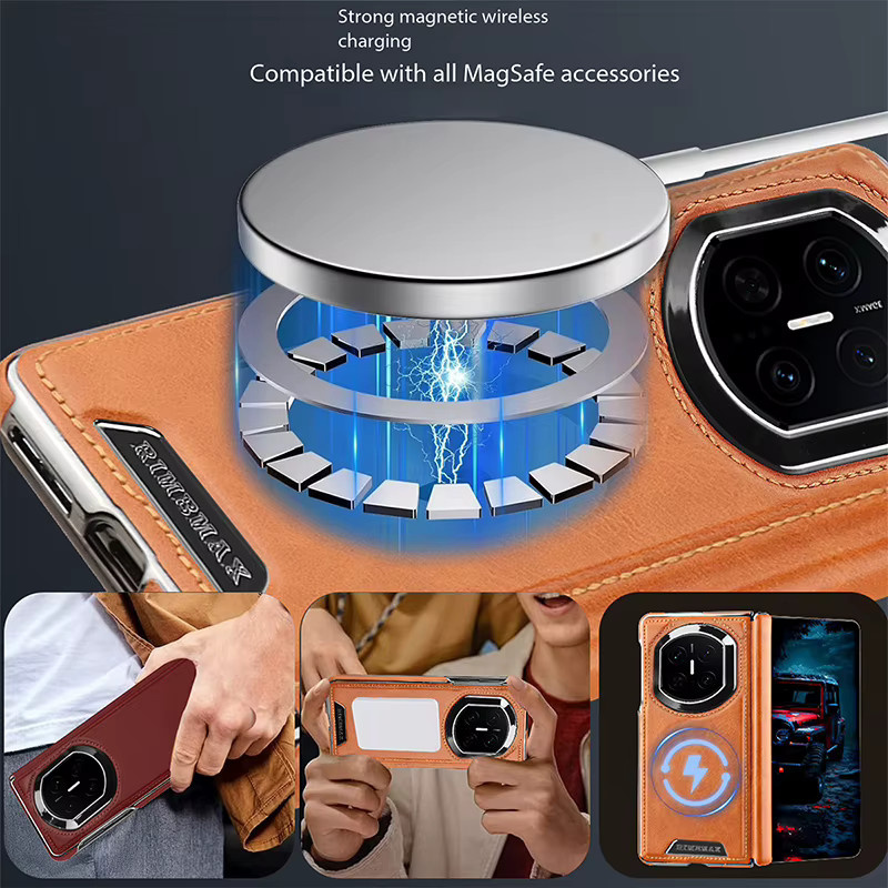 Leder-Handyhülle für Huawei Mate X7 X6 X5 X3 in Braun mit magnetischer kabelloser Ladefunktion und galvanisiertem Schutz - Bild 1