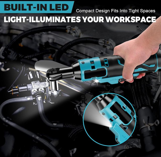 Betuyoo 21V Akku-Ratschenschlüssel-Set in Blau mit 100Nm Hochdrehmoment, 3/8 Zoll, Bürstenmotor, 2 Akkus und 8 CR-V Steckschlüsseln mit LED-Licht - Bild 1