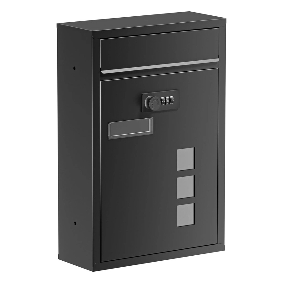 Wiltec Briefkasten Schwarz aus Stahl mit Zahlenschloss und Namensschild, H x B x T: 21,5 x 32,0 x 9,0 cm - Bild 2