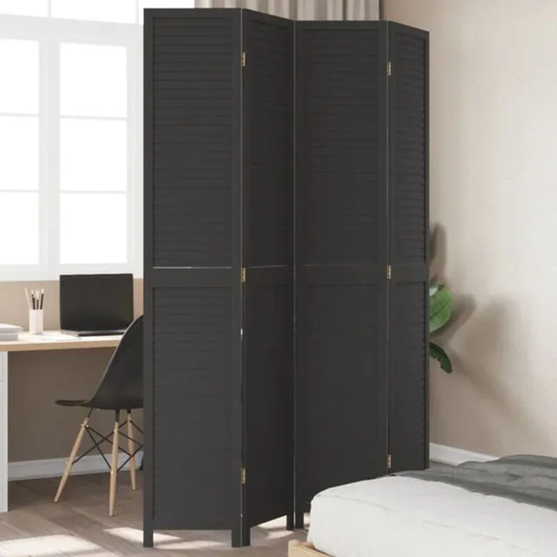 4-tlg. Paravent Vidaxl aus Massivholz und Metall in Schwarz, minimalistisches Design, B/H: 220 x 140 cm - Bild 1