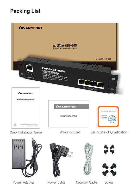 COMFAST Smart Gateway mit PoE & AC Management, 10/100Mbps, 4 LAN/WAN-Ports, 60W Leistung, Schwarz - Bild 5