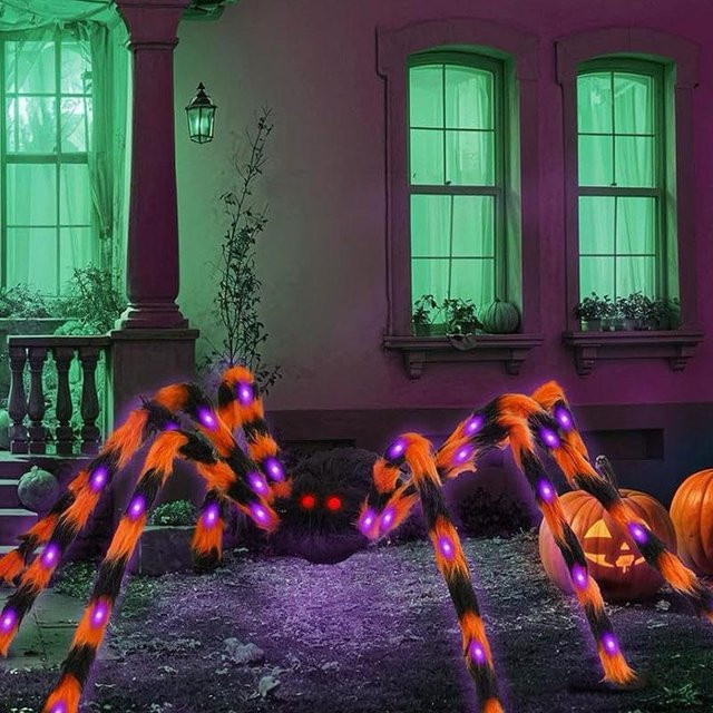 Gotosee Leuchtende Plüsch Riesenspinne für Halloween mit realistischem Design, 200 cm Höhe - Bild 1