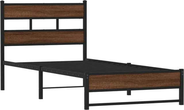 vidaXL Metallbett in Eiche Braun ohne Matratze, B/T/H: 100 x 200 x 105 cm - Bild 1