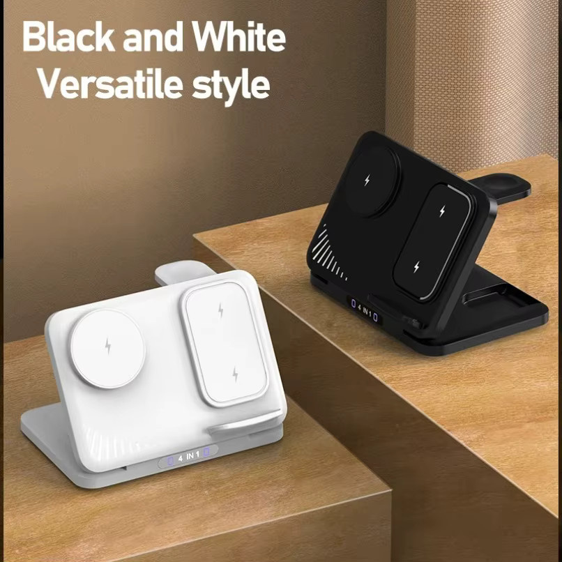 VIKEFON 3-in-1 Kabellose Ladestation Schwarz Weiß Faltbare Schnellladestation für Samsung S26 S25 S24 Smartphone, Smartwatch und Ohrhörer - Bild 5