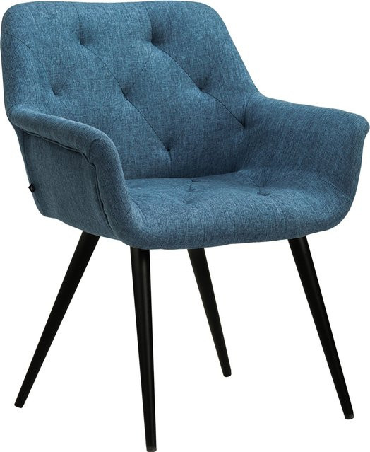 TPFLiving Esszimmerstuhl modern mit Armlehnen aus Stoff und Metallgestell in Blau und Schwarz - Bild 1