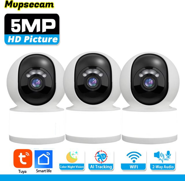 NINIVISION Tuya Smart Mini WLAN IP-Kamera HD 5MP, kabellose Überwachungskamera mit automatischer Verfolgung und App-Steuerung, Weiß - Bild 1
