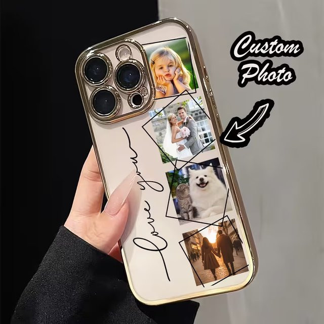 Personalisierte Handyhülle mit individuellem Foto für iPhone 17Air 16 15 14 13 12 11 Pro Max Plus von WeeYRN in Gold - Bild 1