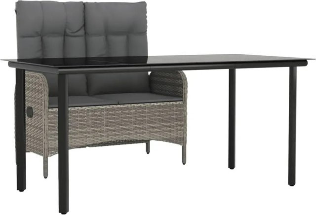 vidaXL 2-teilige Garten-Essgruppe aus Polyrattan mit Kissen in Grau und Schwarz - Bild 1