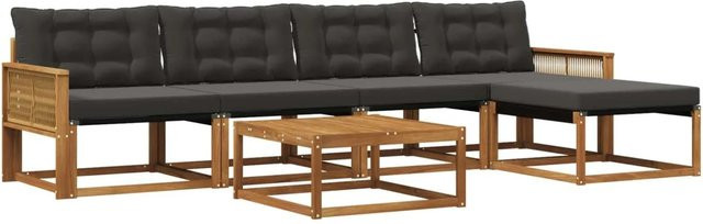 vidaXL Outdoor-Sofagarnitur aus Akazienholz mit 6 Kissen in Natur und Schwarz - Bild 1