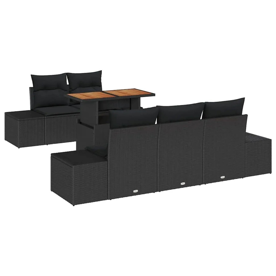 vidaXL Garten-Sofa-Set aus Poly-Rattan in Schwarz mit 6 Teilen, inklusive Tisch und Polsterkissen mit Stauraumfunktion - Bild 2