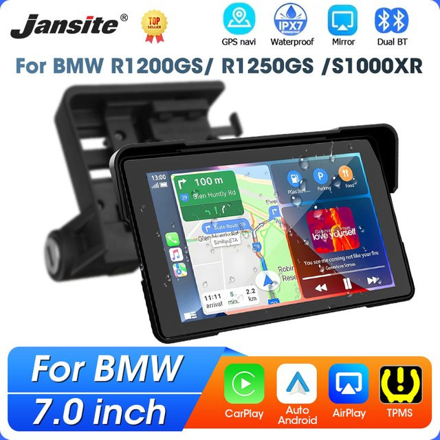 Drahtlose CarPlay und Android Auto GPS Navigation für BMW Motorräder wie R1200GS ADV, R1250GS ADV und S1000XR in Schwarz mit Dual Bluetooth - Bild 1