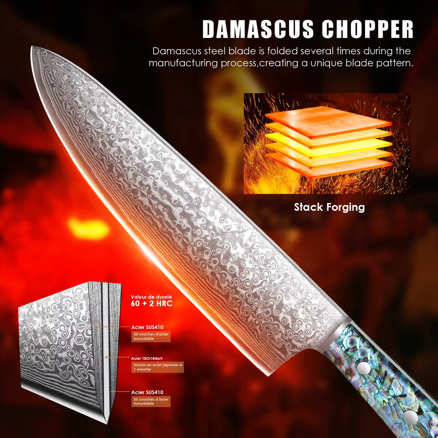 SAEIV Kochmesser aus Edelstahl mit buntem Griff aus Schalenmaterial - Bild 3