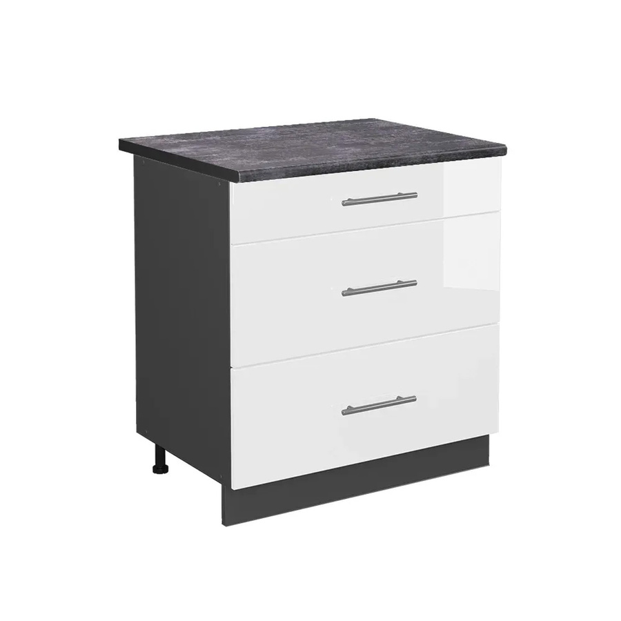 Vicco Küchenunterschrank Fame-Line in Weiß Hochglanz und Anthrazit mit 3 Schubladen, Breite: 80 cm, Höhe: 82 cm, Tiefe: 60 cm - Bild 2