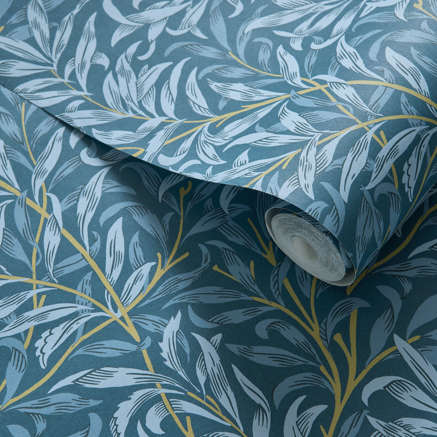 Clarke & Clarke Tapete Willow Boughs in Denim Blue mit floralem Art Nouveau Design und botanischem Motiv aus Vlies - Bild 1