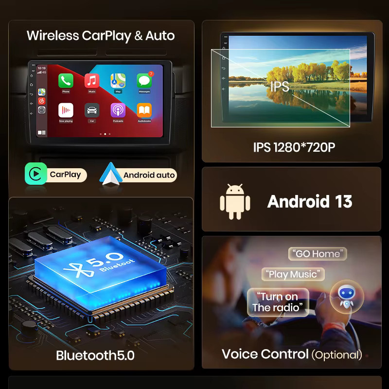 Junsun Universal Autoradio mit kabellosem CarPlay und Android Auto, 7 bis 10 Zoll IPS Touchscreen, 4G WiFi, GPS, Bluetooth und DSP, Schwarz - Bild 4