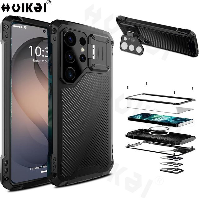 Huikai Robuste Militär-Schutzhülle mit Objektivschutz und Ständer für Samsung Galaxy S26 Ultra S25 S24 Android in Schwarz - Bild 1