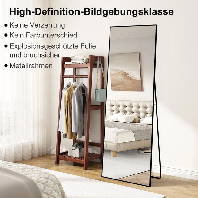 Comanlai Ganzkörper-Standspiegel in Schwarz mit Aluminiumlegierungsrahmen, dekorativer Spiegel zum Aufhängen oder Kippen, B/T/H: 54 x 164 x 173 cm bis 54 x 177 x 177 cm - Bild 1
