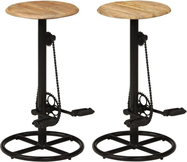 vidaXL Barhocker 2er Set aus Massivholz Mango und Stahl in Braun im industriellen Stil - Bild 1