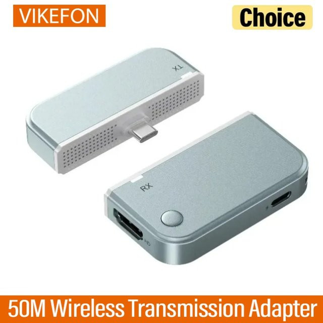 VIKEFON Kabelloser HDMI Video-Transmitter und Receiver Extender Adapter in Blau und Silber für 50m Reichweite - Bild 1
