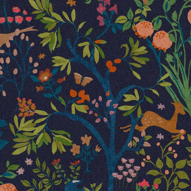 Joules Vliestapete Enchanted Woodland Blau mit Natur- und Tiermotiven, Breite: 52 cm, Länge: 10 m - Bild 1