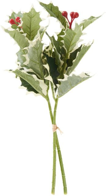 Künstlicher Ilexzweig mit Beeren in Grün, Höhe: 33 cm - Bild 1