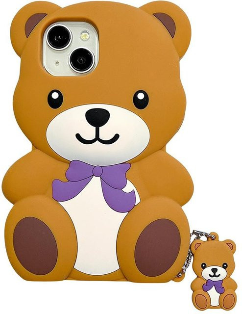Binchi Health Electronics Kawaii Teddybär Handyhülle für iPhone 16 15 14 13 12 Pro Max, Niedrige 3D Cartoon Stoßfeste Weiche Silikon Rückabdeckung, Braun - Bild 1