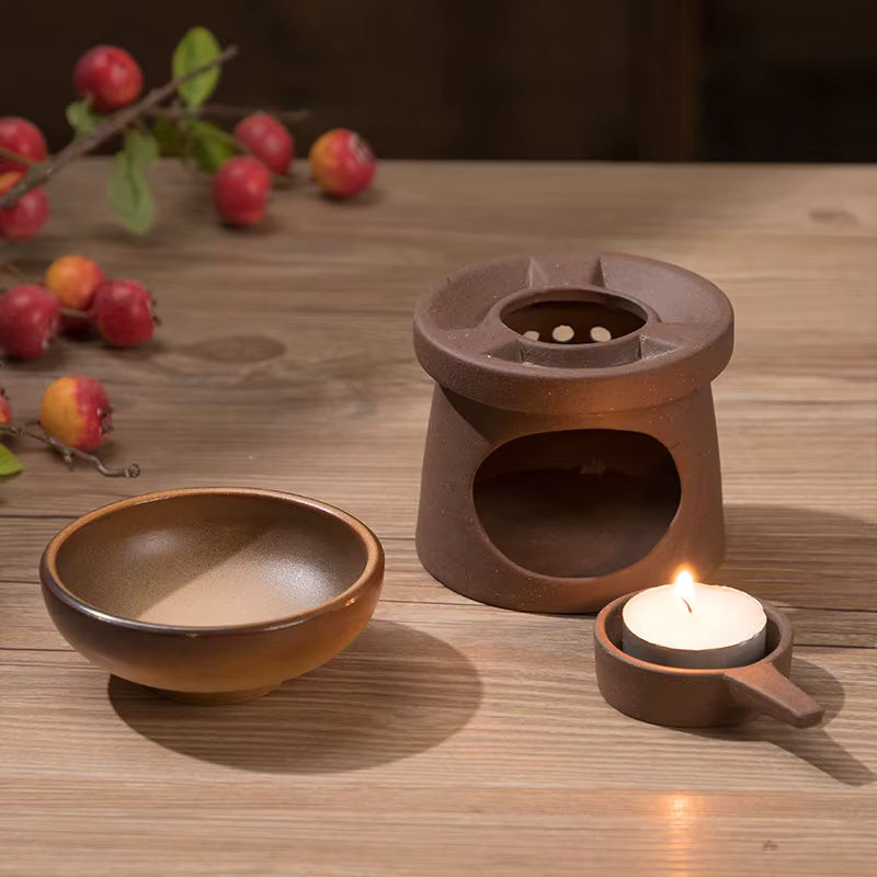 YXYMCF 3-in-1 Keramik Set in Braun als Kerzenheizung, Teewärmer und Diffusor mit japanischem Schilfrohr für ätherische Öle - Bild 5