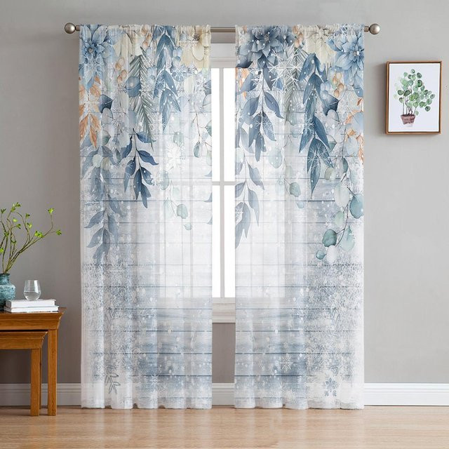 Yiran Furniture Weihnachtsvorhänge aus transparentem Tüll mit Weihnachtsdesign, 2er-Set, Breite: 50 cm, Höhe: 130 cm - Bild 1