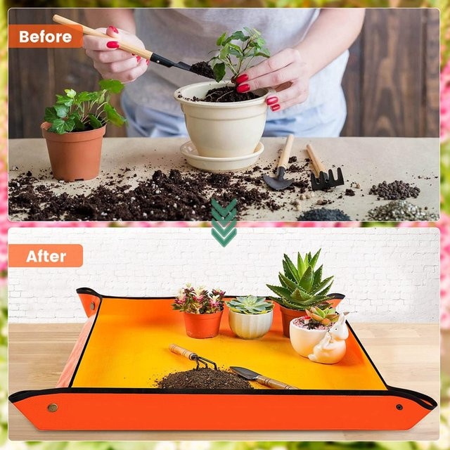 Wasserdichte Pflanzmatte zum Umtopfen von Blumentöpfen in Orange, faltbare Gartenmatte aus Kunststoff - Bild 1