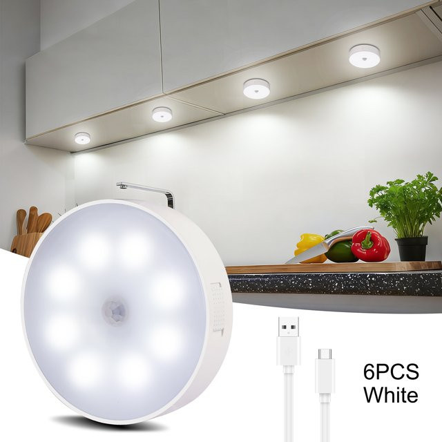 6er-Pack Oraymin LED-Unterbauleuchten mit Bewegungssensor, USB-aufladbar, selbstklebend, weiß - Bild 1