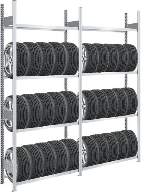 PROREGAL Reifenregal Tire Pro Made In Germany, Farbe: Silber, H x B x T: 250 x 200 x 43 cm, 4 Ebenen, 150 kg Fachlast, bis zu 10 Reifen pro Ebene, verzinkt - Bild 1