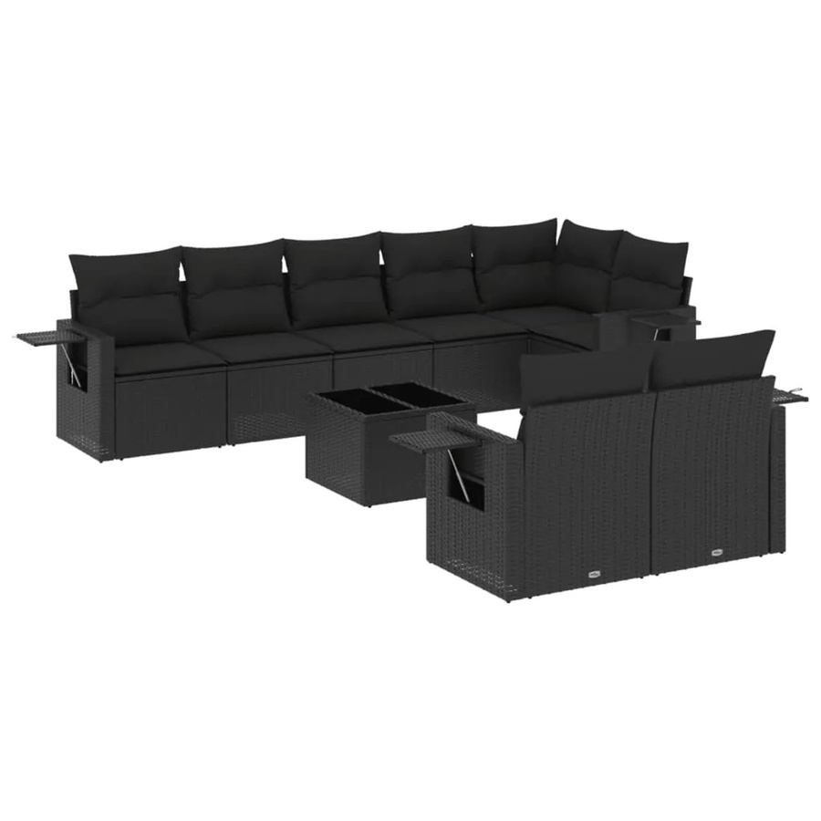 vidaXL 9-tlg. Garten-Sofagarnitur aus Poly-Rattan in Schwarz mit UV-beständigen Kissen und pulverbeschichtetem Stahlgestell - Bild 2