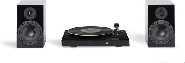 Pro-Ject Juke Box E1 + Speaker Box 5 E HiFi-System mit Ortofon OM5e Tonabnehmer und Bluetooth in Hochglanz Pianoschwarz - Bild 1