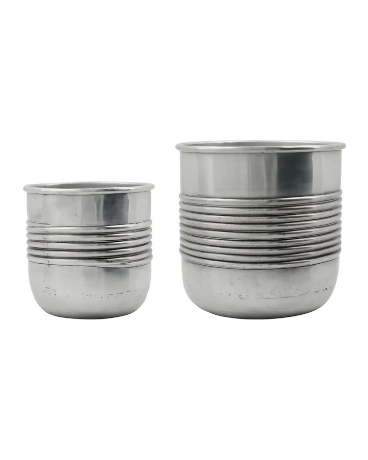 House Doctor Blumentopf Groove in Silber mit Rillen im Boho-Look, Durchmesser: 18 cm - Bild 1