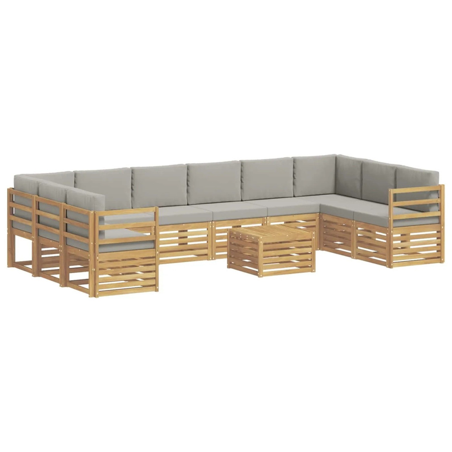 vidaXL Outdoor-Sofagarnitur aus Akazienholz in L-Form, 11-teiliges Set in Weiß und Hellgrau mit UV-beständigen Polstern, B/T/H: 59 x 59 x 37 cm - Bild 2