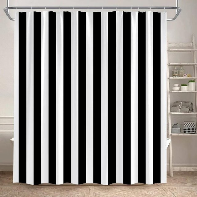 Baifenbai Home Furnishing Duschvorhang mit schwarz-weiß gestreiftem geometrischem Muster aus Polyester, B/H: 180 x 230 cm - Bild 1