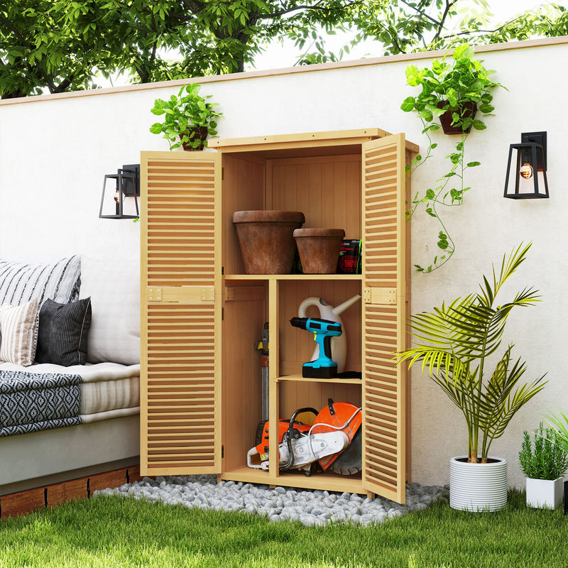 Outsunny Gartenschrank aus Kiefernholz mit Asphaltdach und Lamellentür in Hellgelb, H x B x T: 160 x 87 x 46,5 cm - Bild 2