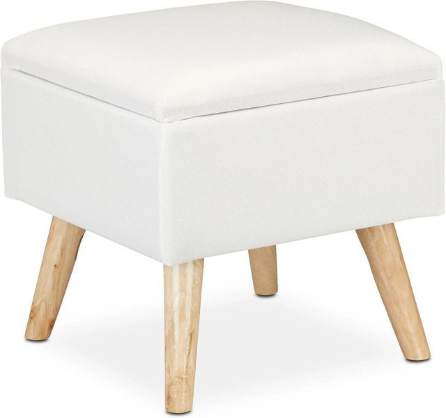 Relaxdays Hocker mit Stauraum aus Kunstleinen und Holz in Weiß, B/T/H: 40 x 40 x 40 cm - Bild 1