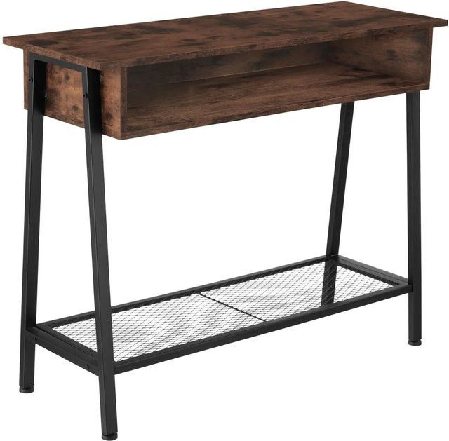 tectake Konsolentisch Tralee Industrial Style in Braun mit Ablage und Gitterablage, B/T/H: 100 x 35 x 80,5 cm - Bild 2