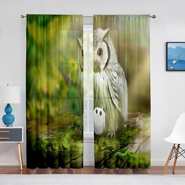 Transparentes Chiffon-Fensterdekoration mit Cartoon-Eulen und Blumenmuster von Super Six, Breite: 100 cm, Höhe: 250 cm - Bild 1
