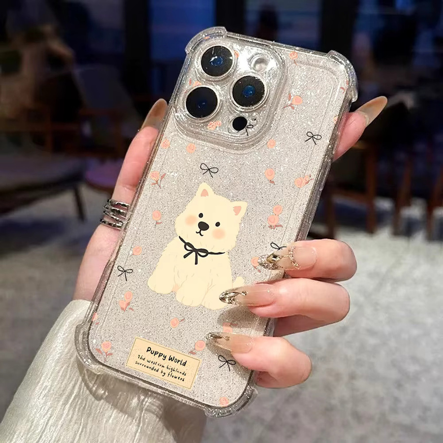 Stoßfeste Silikon-Glitzer-Handyhülle mit Cartoon-Tier-Design für Apple iPhone 16 Pro Max - Bild 3
