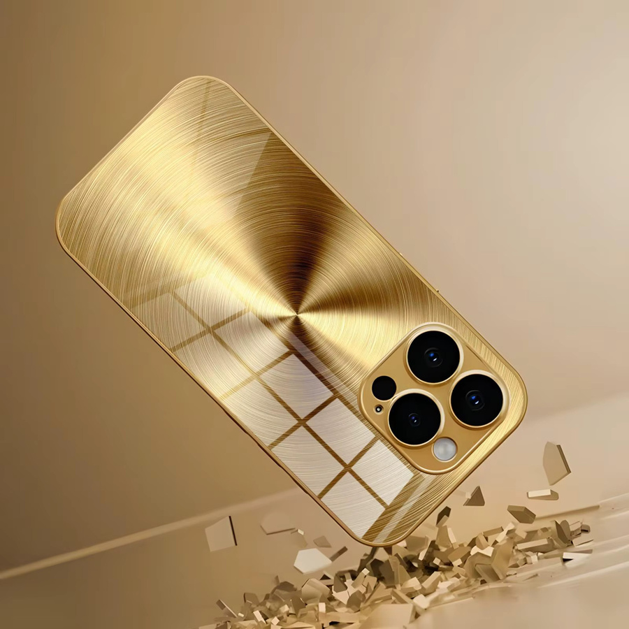 Handyhülle mit gebürsteter Metallstruktur und galvanisiertem Glas für Apple iPhone 17 16 16e 15 14 13 12 Pro Max Plus Mini - Bild 4