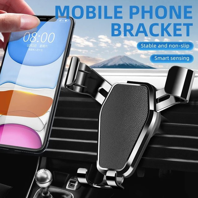 Viesrita Universelle Schwerkraft-Autohalterung für Lüftungsschlitze in Schwarz, Handyhalterung ohne Magnet für iPhone, Samsung und Huawei mit GPS-Unterstützung - Bild 1