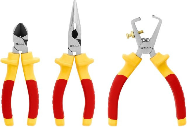 Einhell 3-teiliges VDE-Elektriker-Zangen-Set aus Chrom-Vanadium in Rot-Gelb mit Seitenschneider - Bild 1
